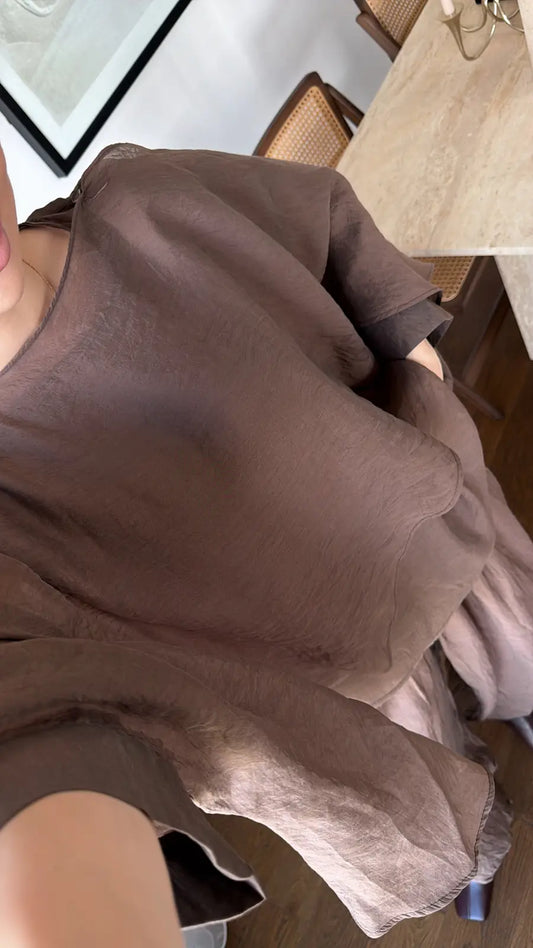 Brown Tencel Cape Blouse