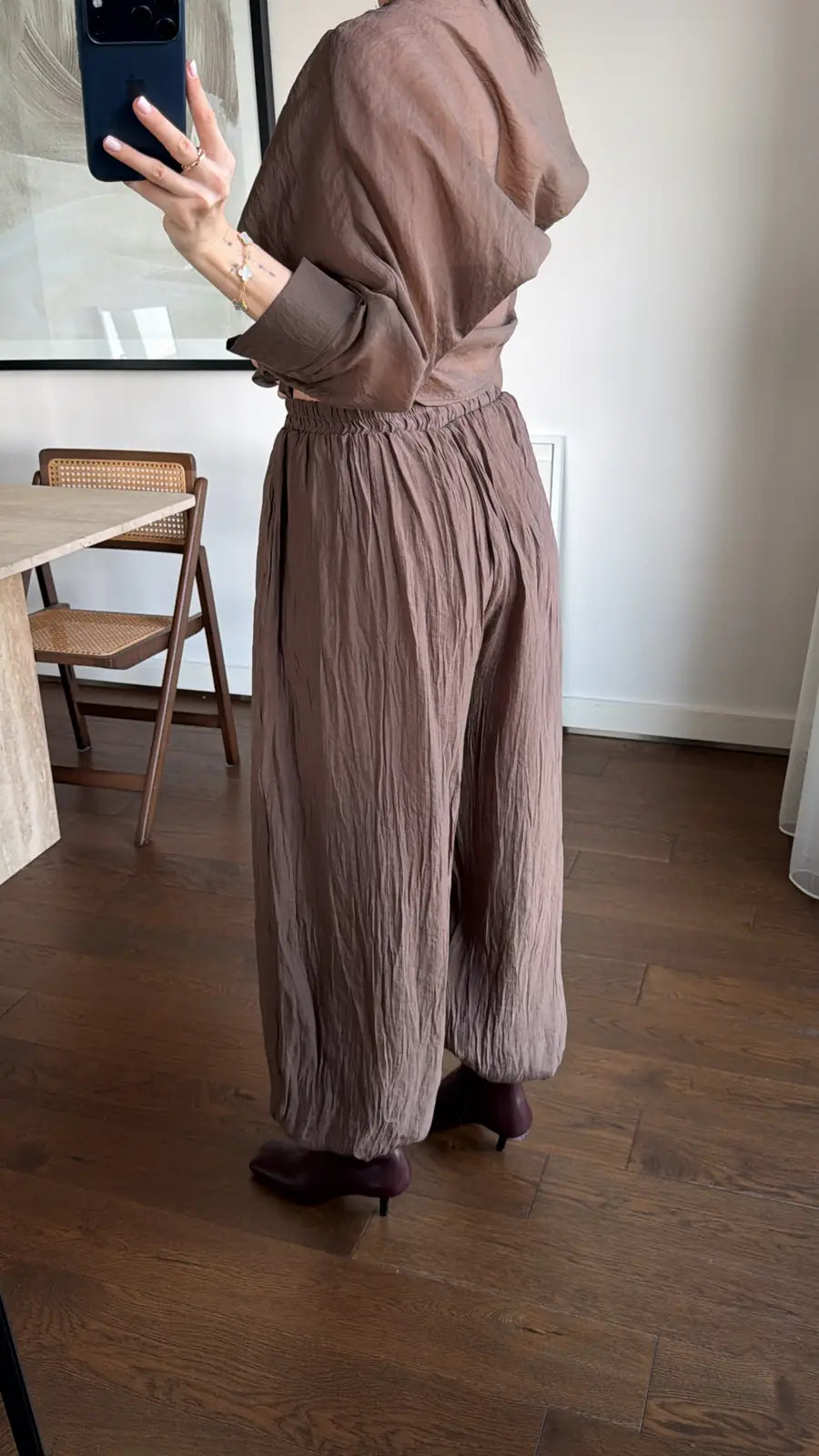 Brown Boho Balloon Chiffon Inlined Pants