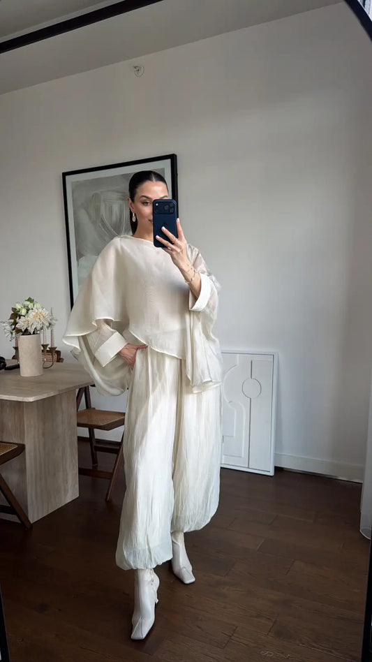 Beige Boho Balloon Chiffon Inlined Pants