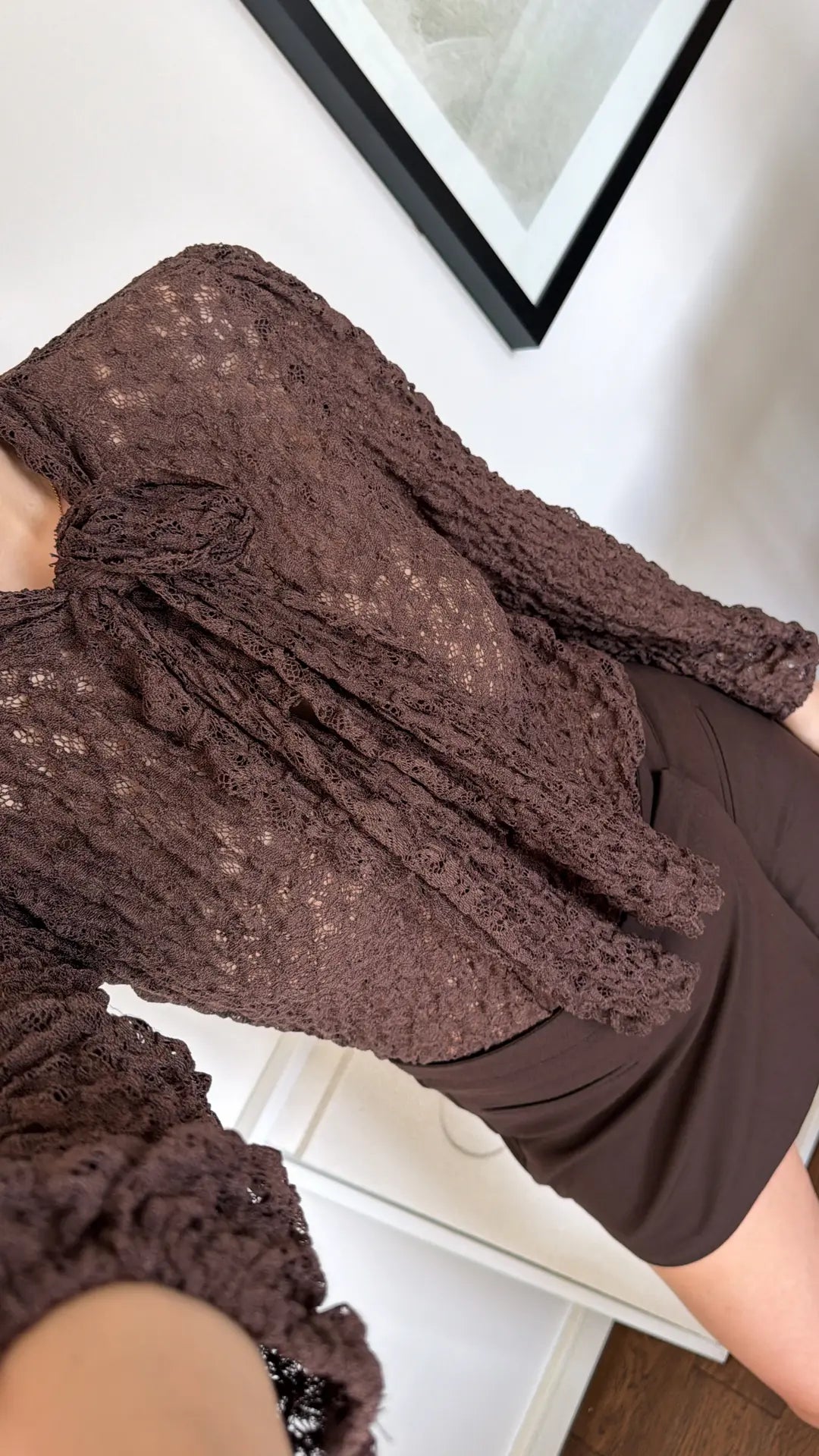 Brown Lace Blouse With Front Ties