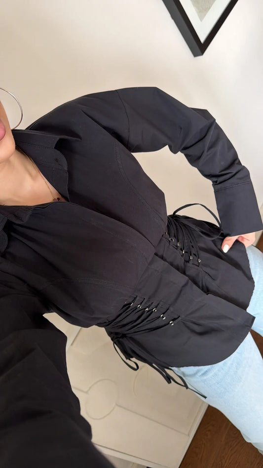 Black Corset Shirt With Ties