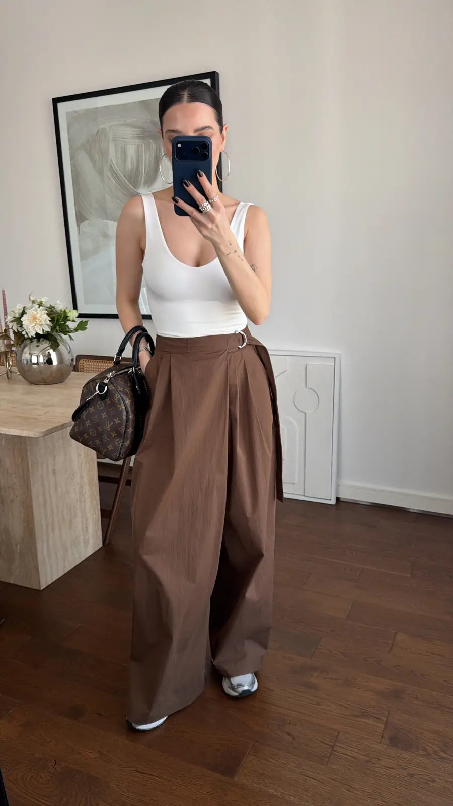 Brown Draped Wrap Gabardine Pants
