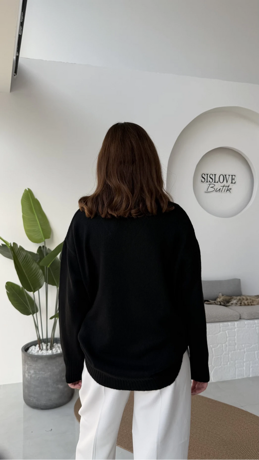 Basic Black V Neck Pullover