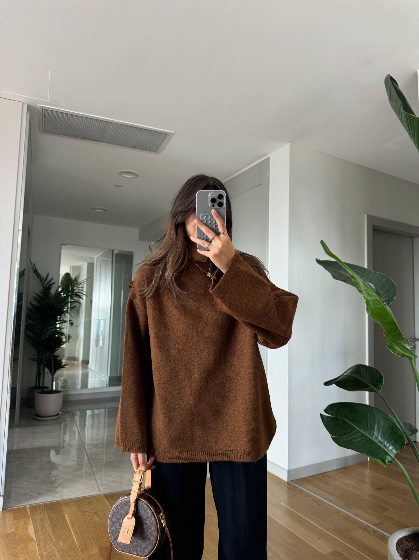 Brown Round Neck Pullover