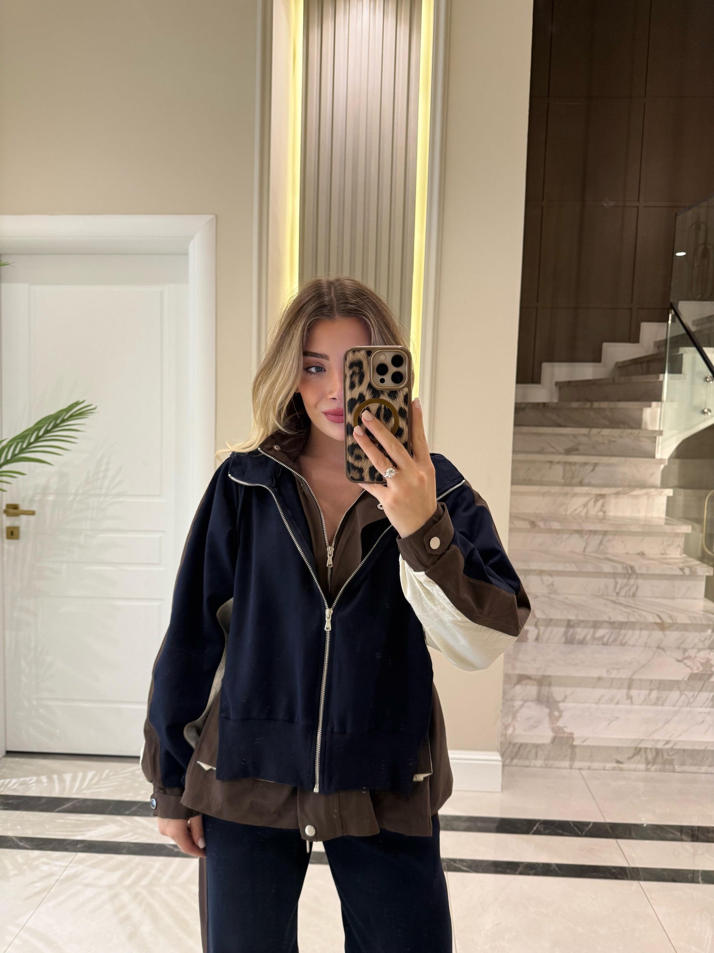 Navy X Brown Hooded Tracksuit with Pockets