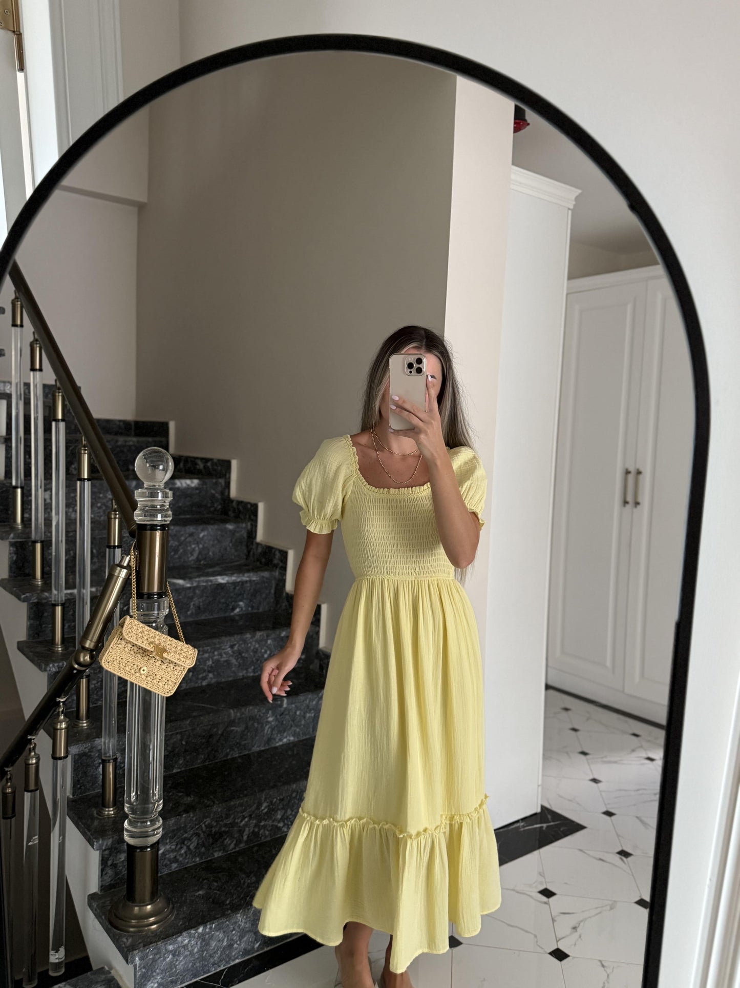 Yellow Puff Off-Shoulder Sleeves Dress