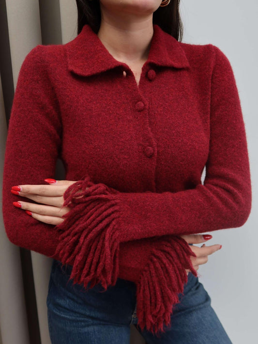 Burgundy Cardigan With Fringes