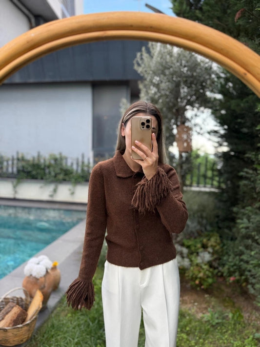Brown Cardigan With Fringes