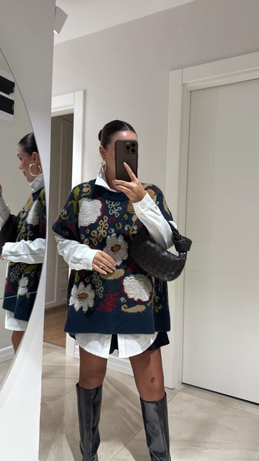 Embroidered Navy Vintage Vest