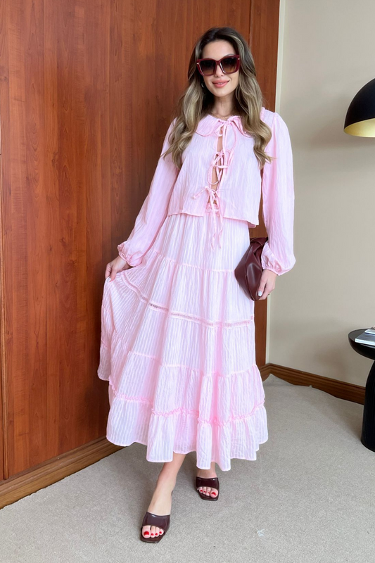 Pink Stripy Flowy Skirt