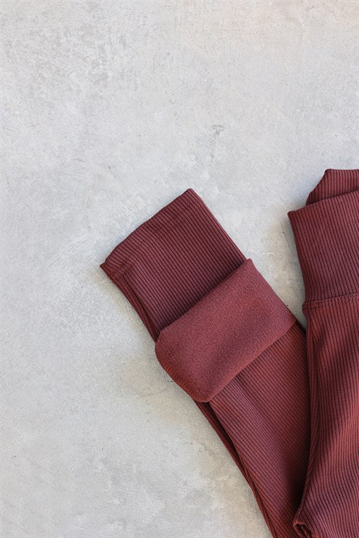 Brown Ribbed THERMAL Leggings