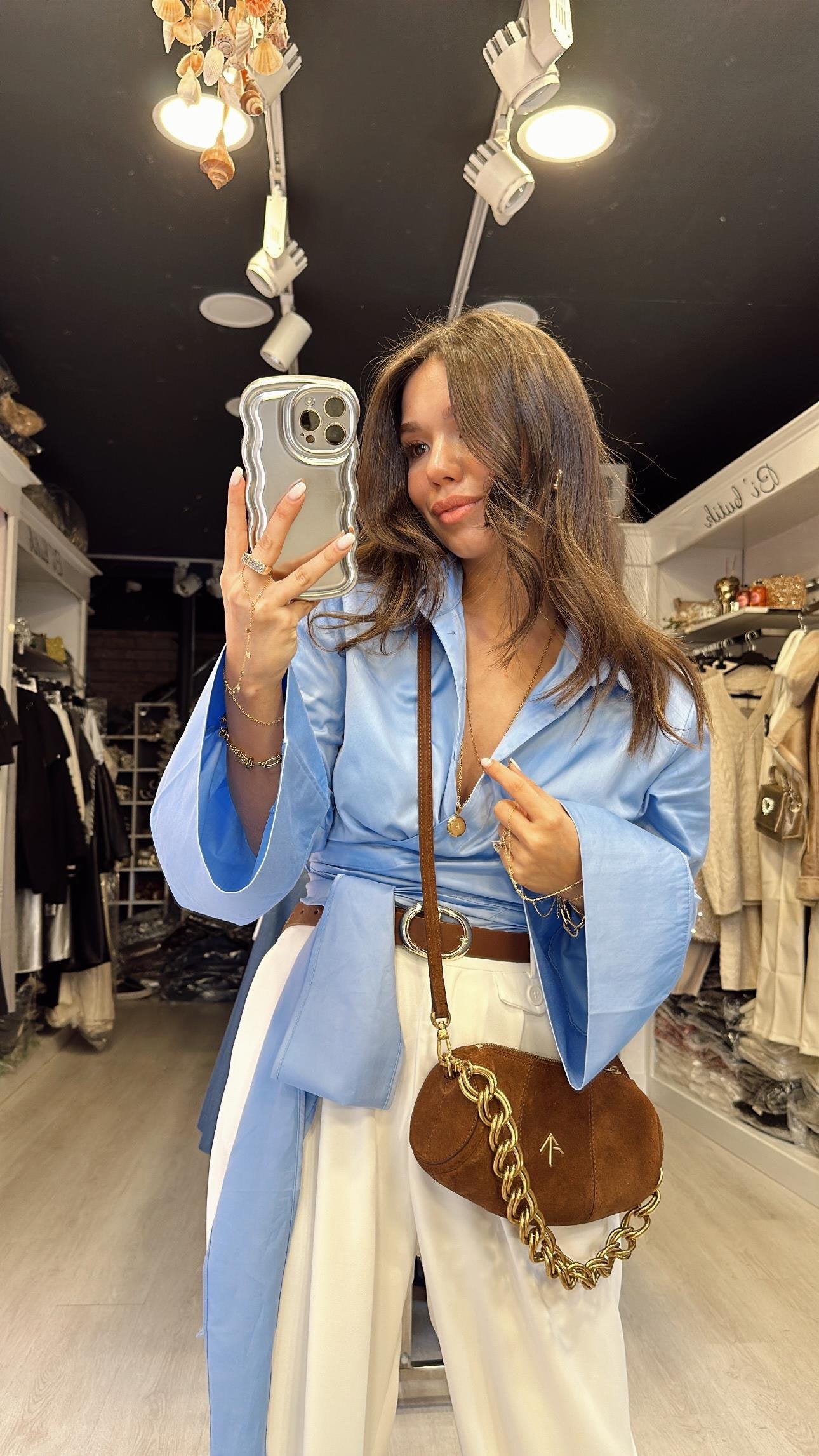 Blue Wrap Tie Shirt