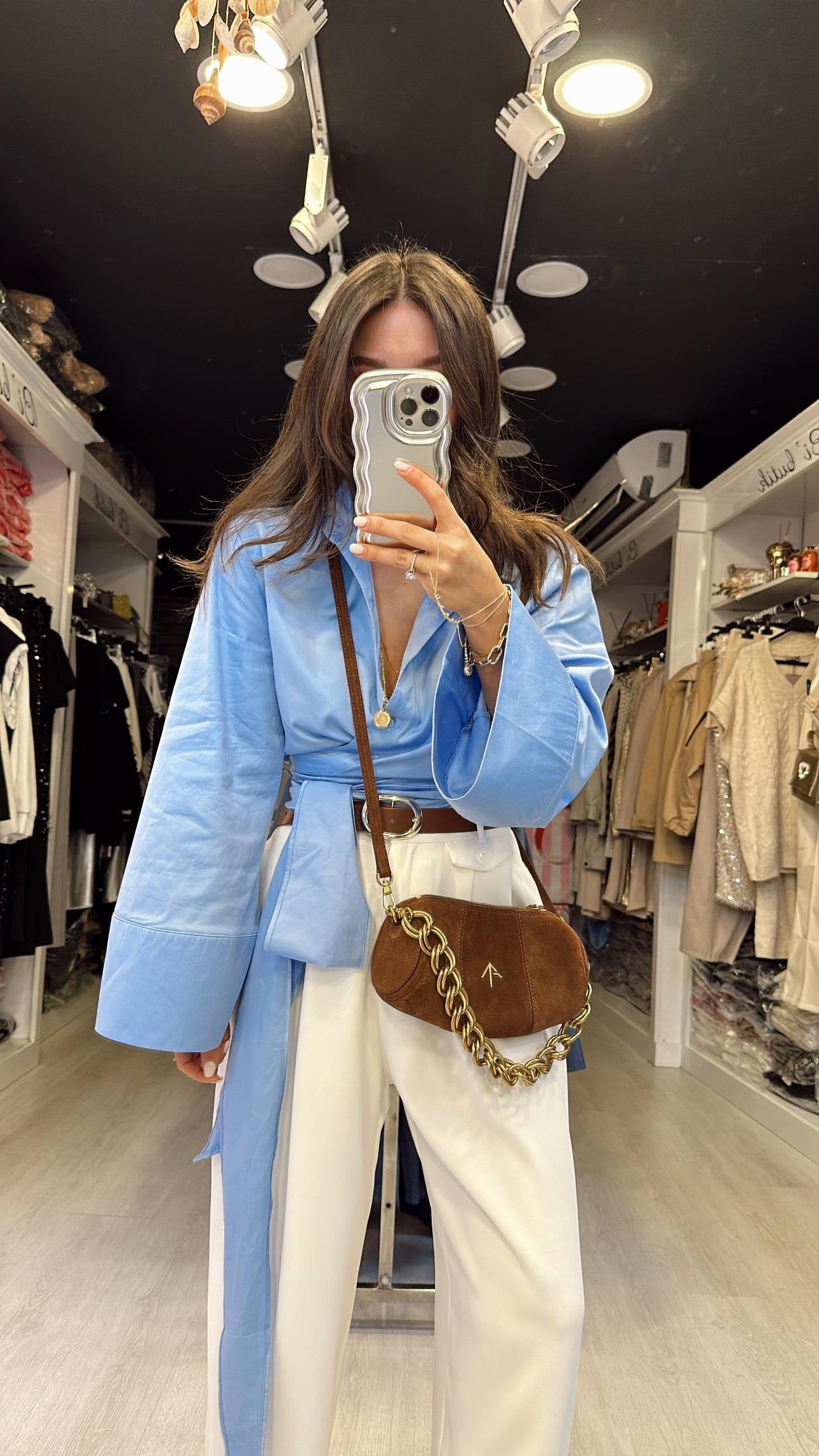 Blue Wrap Tie Shirt