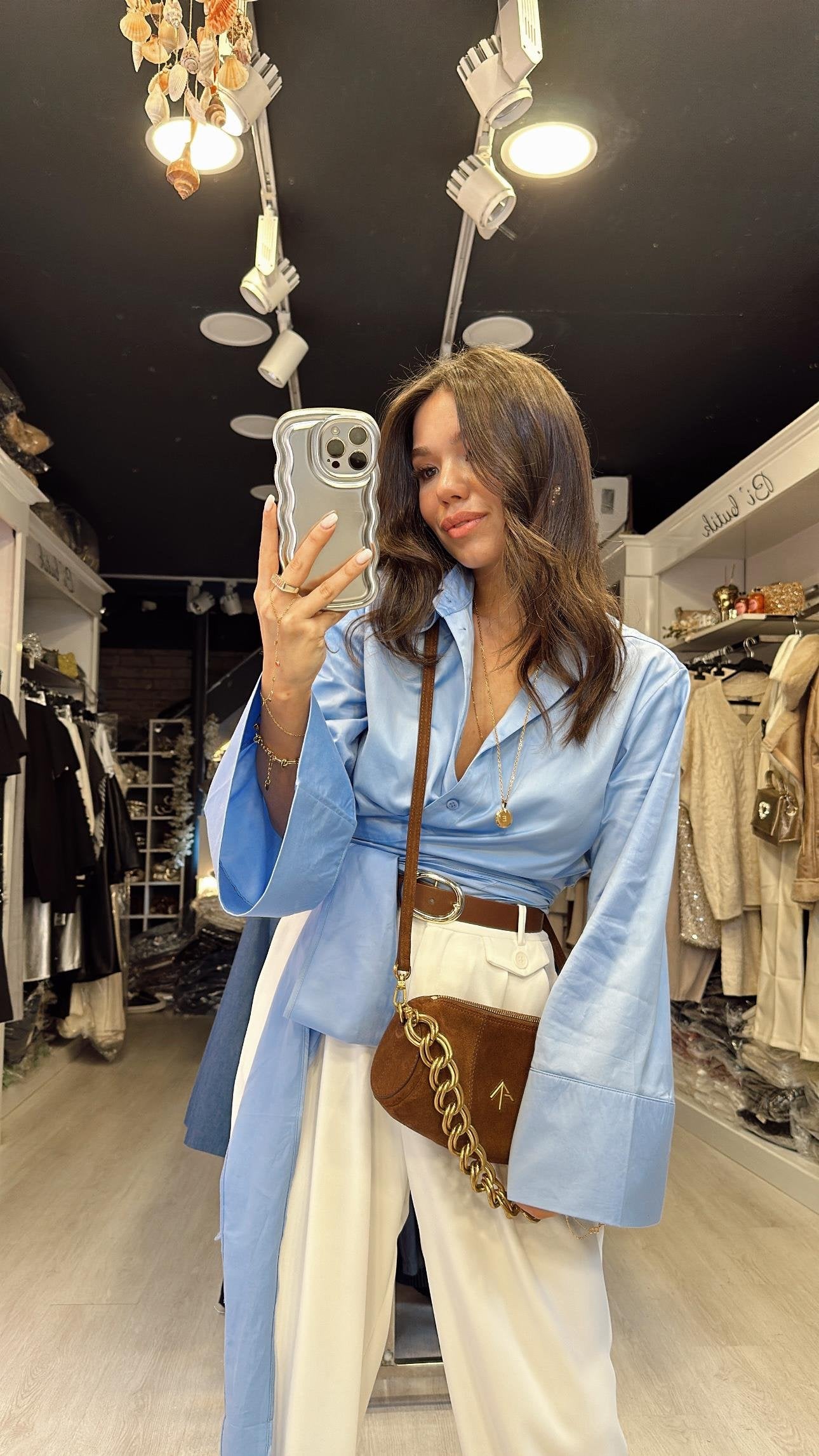 Blue Wrap Tie Shirt