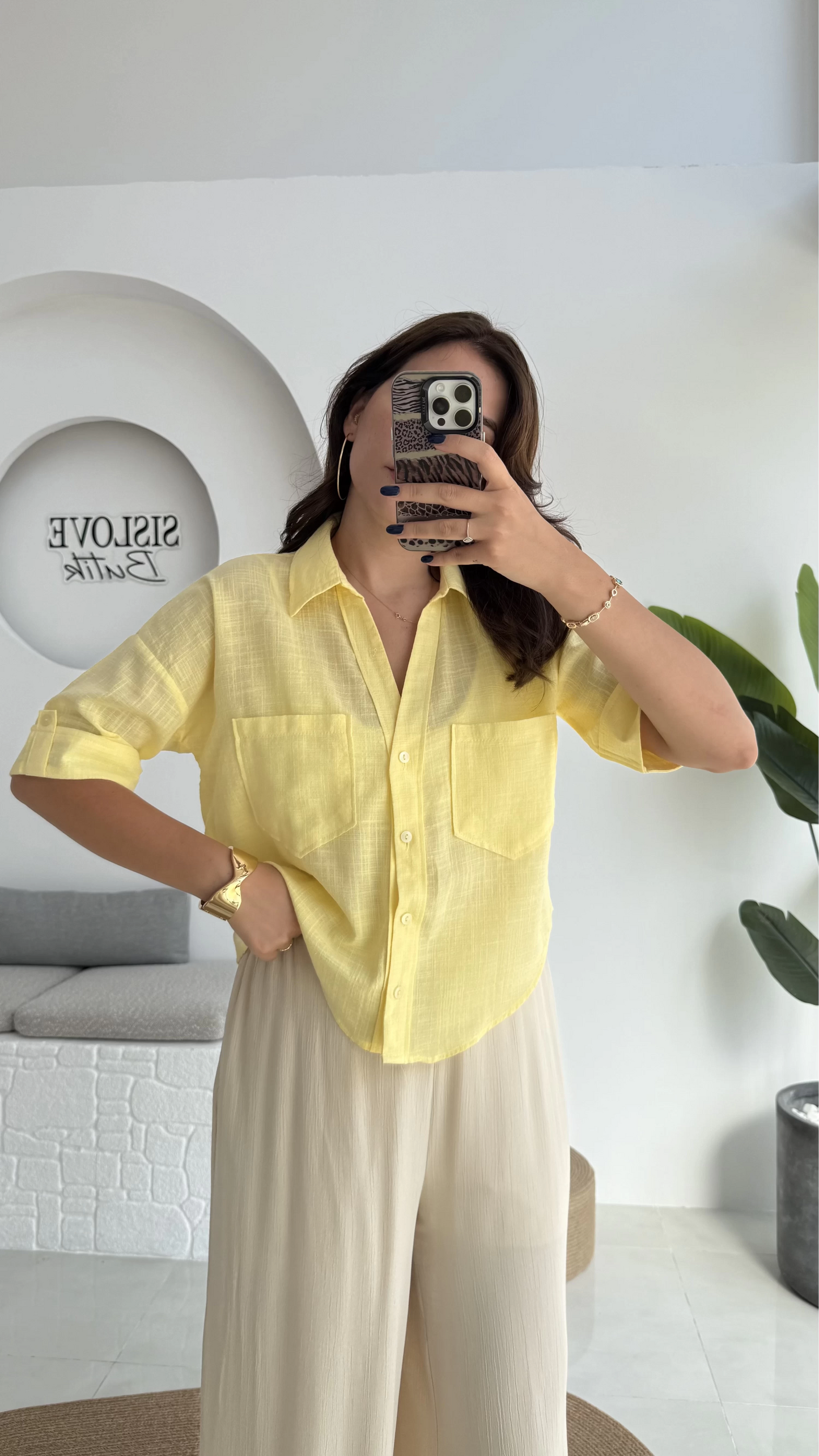 Yellow Linen Half Sleeves Shirt