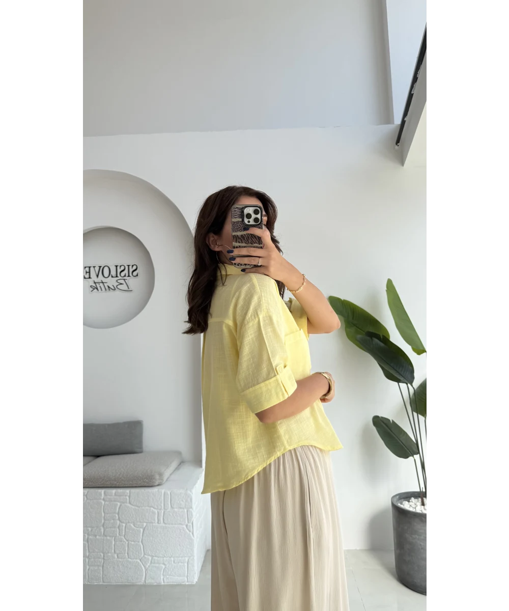 Yellow Linen Half Sleeves Shirt