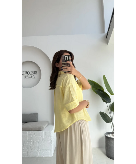 Yellow Linen Half Sleeves Shirt