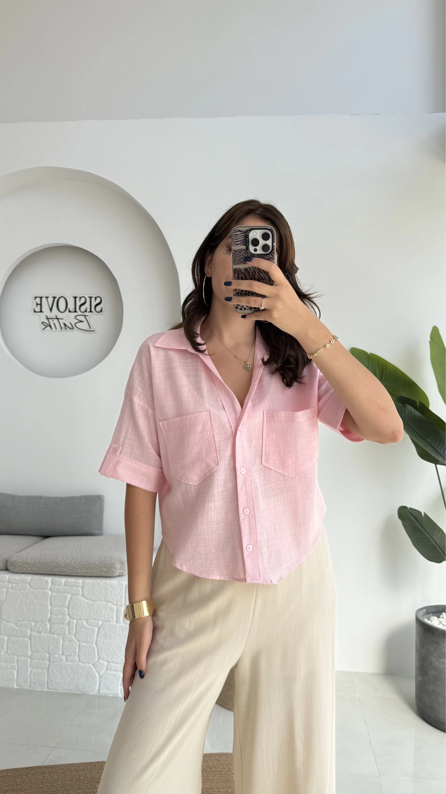 Pink Linen Half Sleeves Shirt