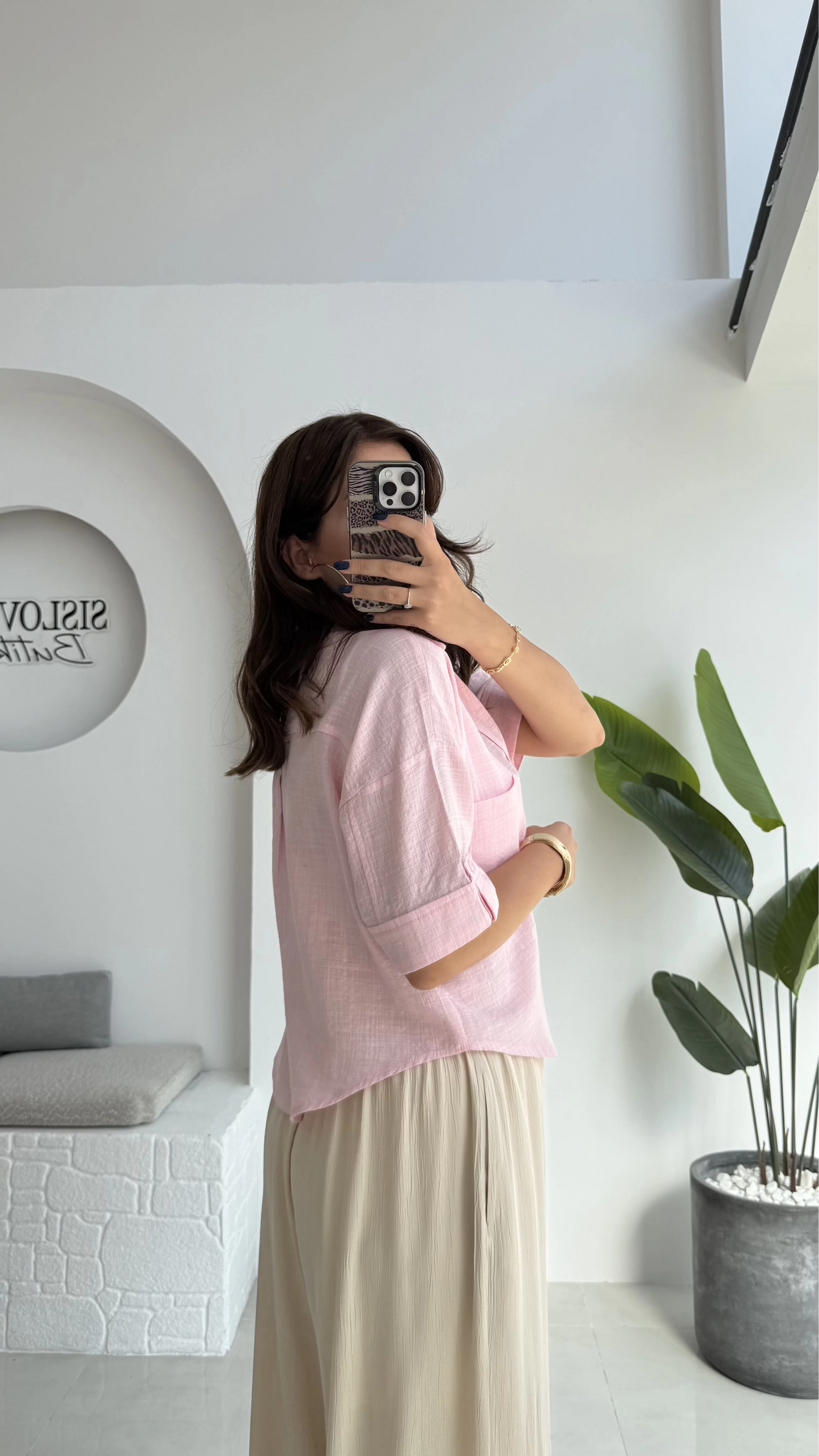 Pink Linen Half Sleeves Shirt