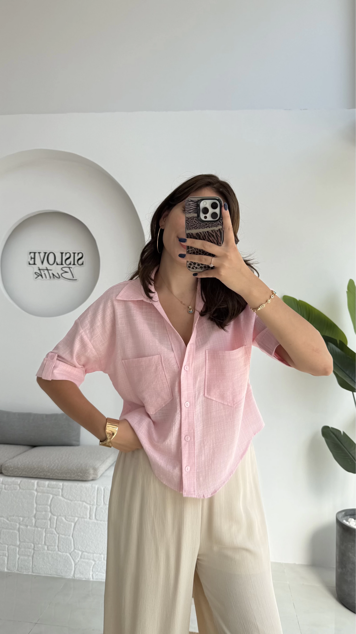 Pink Linen Half Sleeves Shirt
