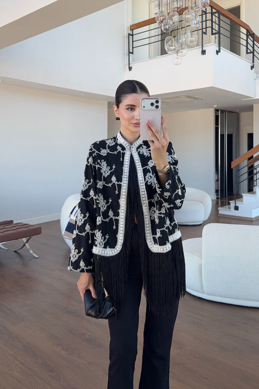 Black Fringes Embroidered Jacket