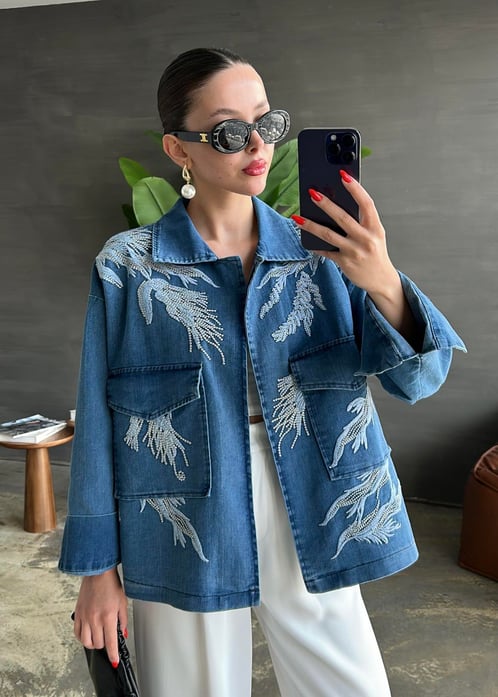 Embroidered Denim Jacket With Pockets