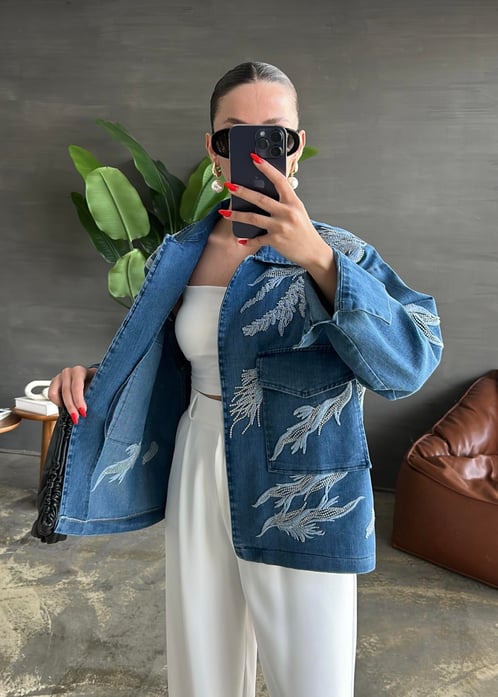 Embroidered Denim Jacket With Pockets
