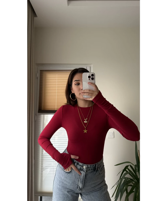 Maroon Basic Cotton Thumb Hole Top