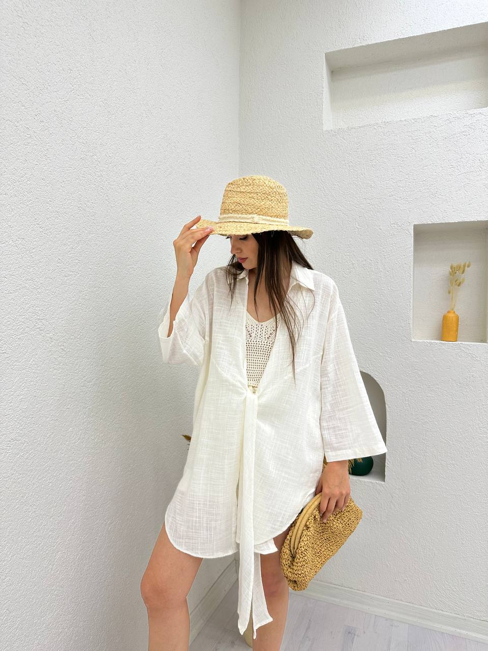 White Linen Tie Kimono