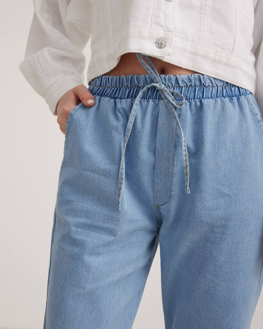 Denim Jogger Pants With Elastic Waist