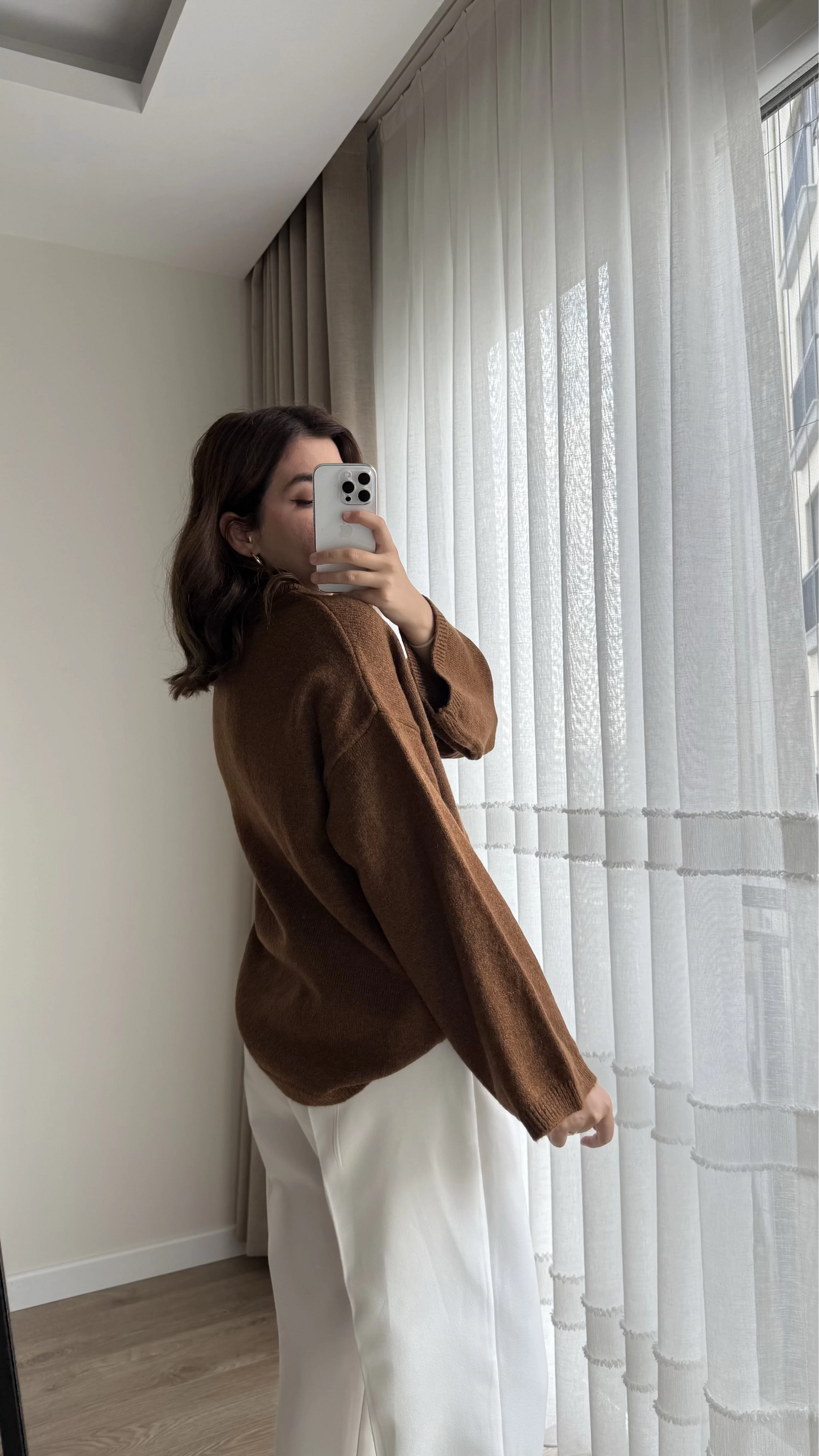 Brown Round Neck Pullover