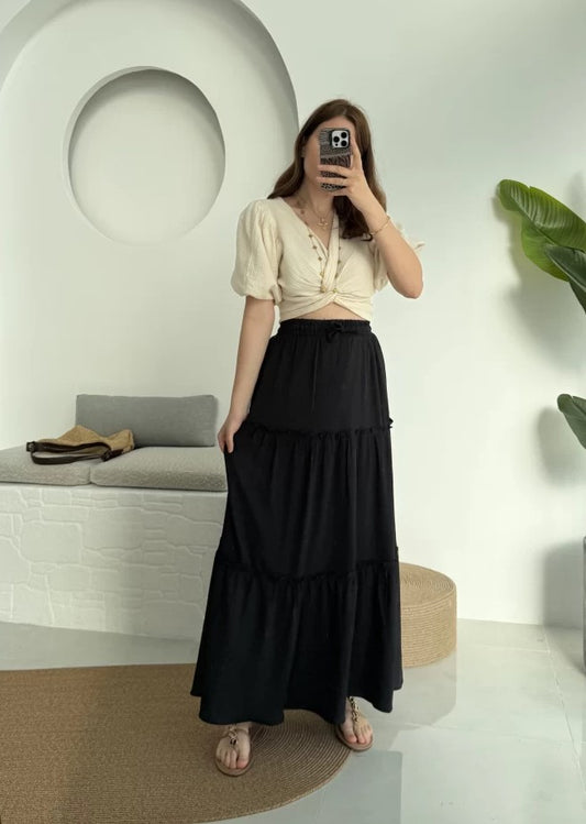 Black Cotton Ruffled Skirt