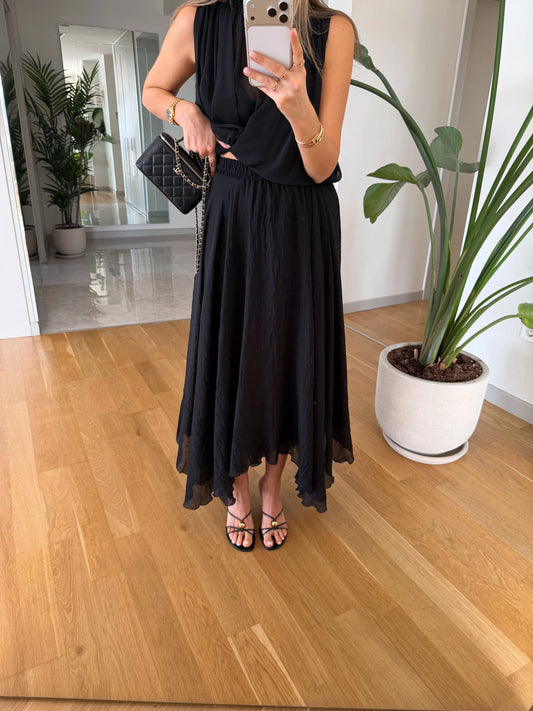Black Asymmetrical Chiffon Skirt