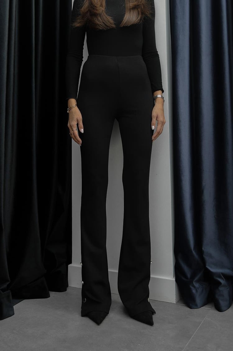 Black Flare Pants With Golden Buttons