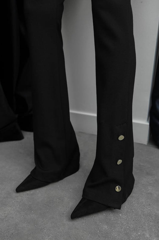 Black Flare Pants With Golden Buttons