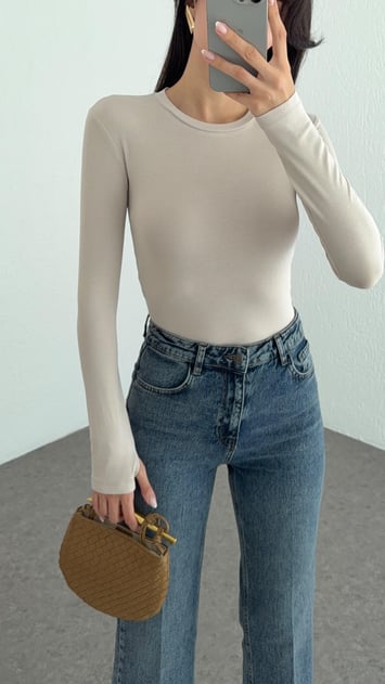 Neutral Basic Cotton Thumb Hole Top