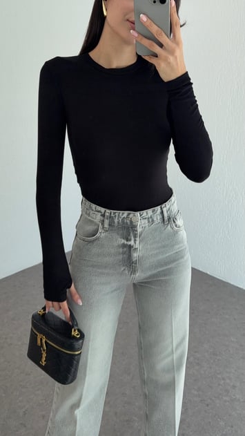 Black Basic Cotton Thumb Hole Top