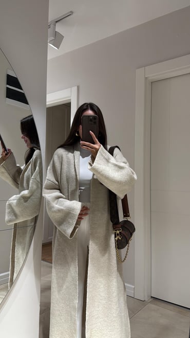 Beige Heavy Longline Coat Cardigan