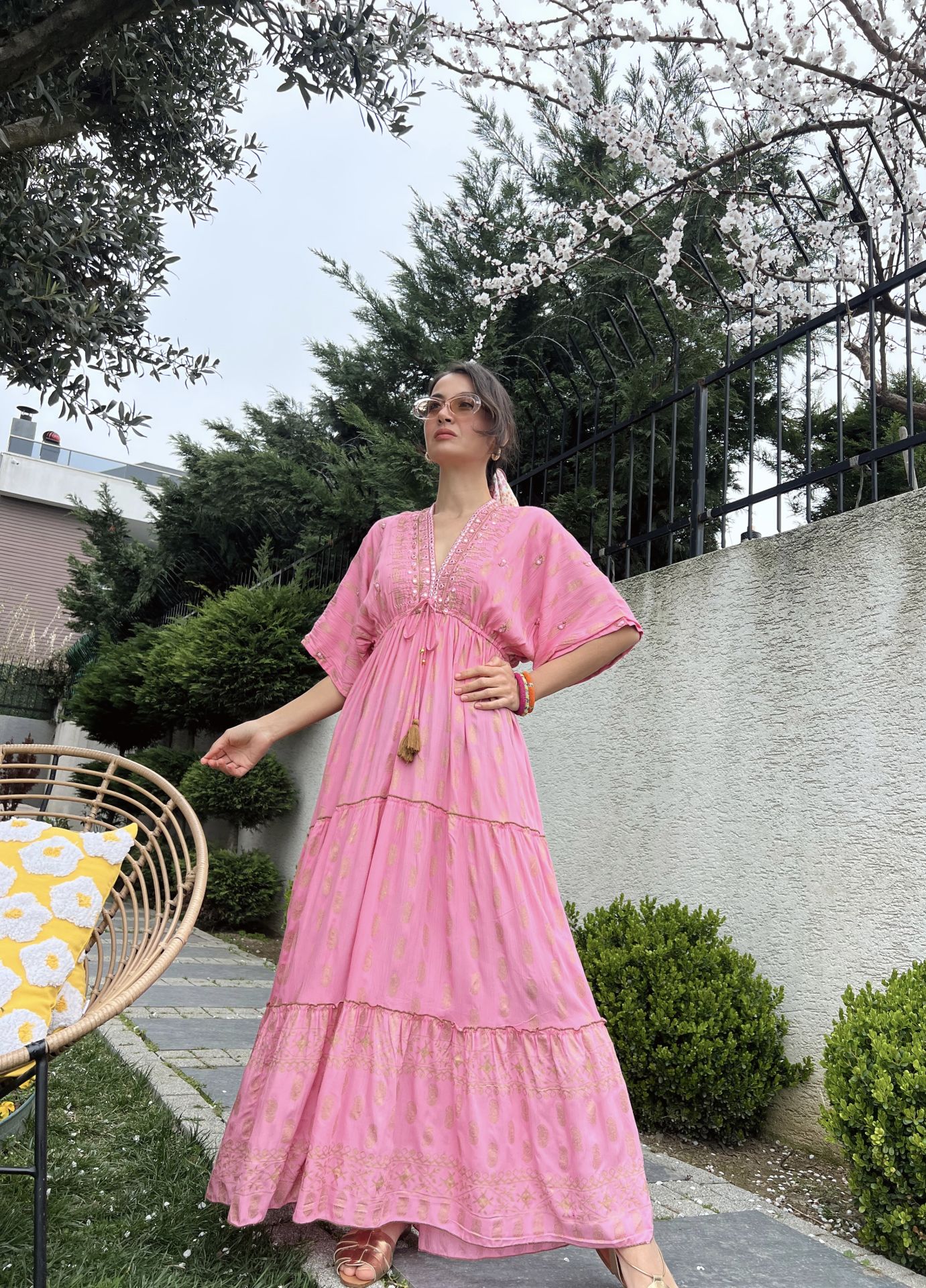 Paisley Pink Golden Tasseled Dress