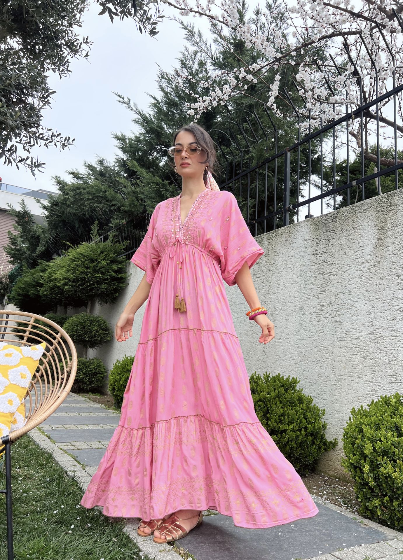 Paisley Pink Golden Tasseled Dress