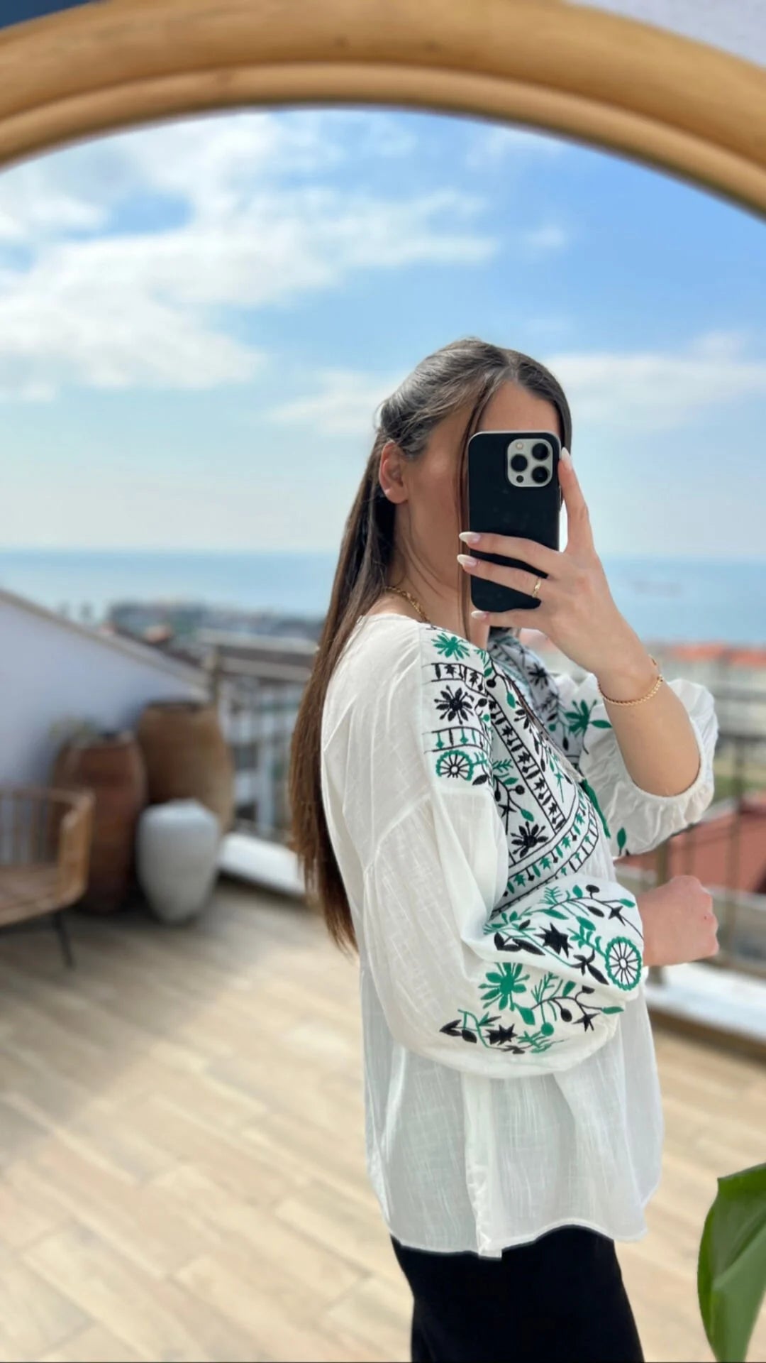 Embroidered Green Tasseled Blouse