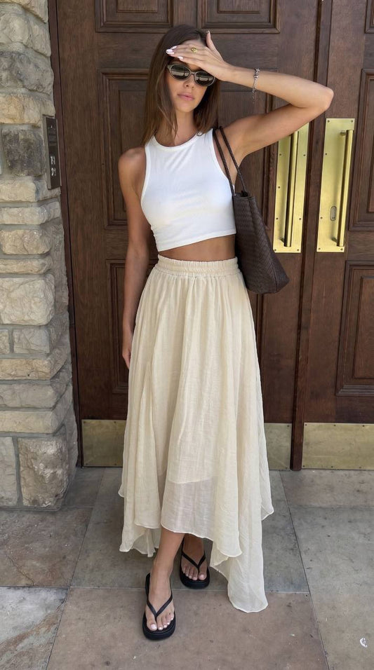 Boho Beige Asymmetrical Chiffon Skirt