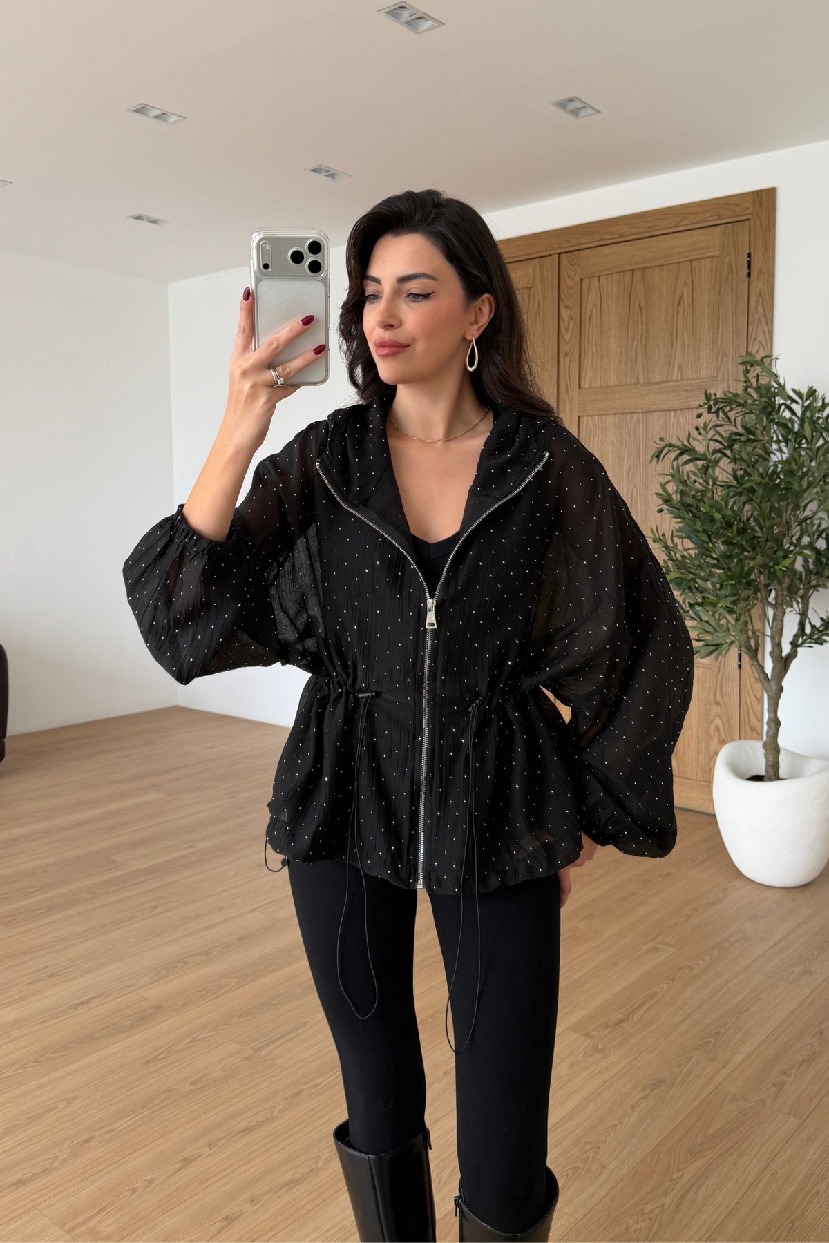 Sparkly Organza Black Studded Jacket