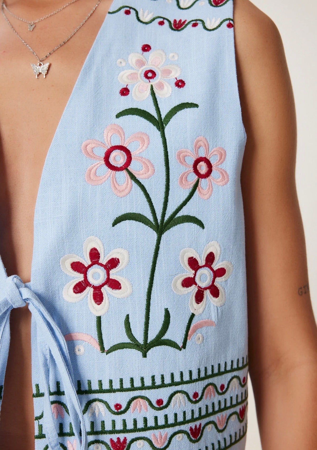 Baby Blue Floral Embroidered Vest