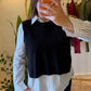 Black Vest With Ties + Striped Black Cotton Shirt (2-Piece)