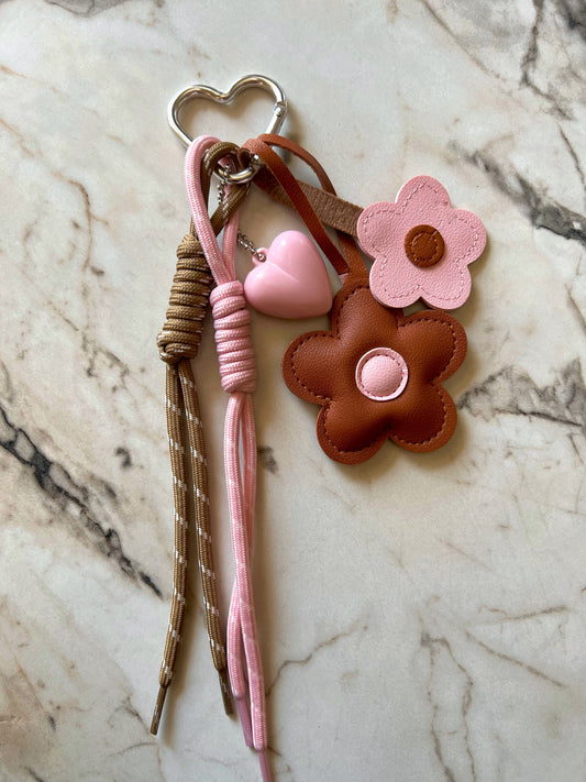 Pink Brown Floral Bag Charm