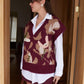 Embroidered Burgundy Multicolored V Neck Vest