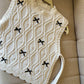 Off White Crochet Vest With Ties & Bows