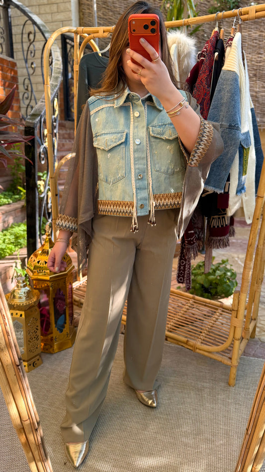 Olive Classic Pants With Golden Button