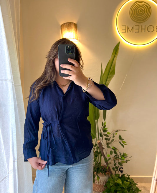 The Wraped Navy Shirt With Side Ties